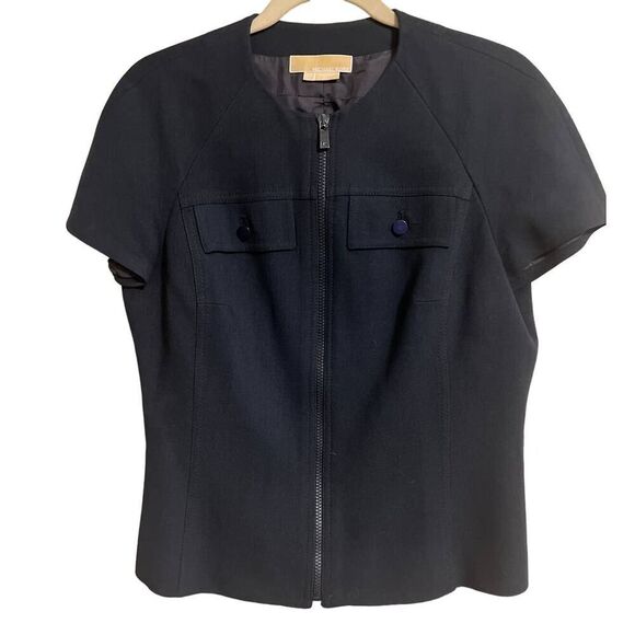 Michael Kors Virgin Wool Short Sleeve Zip Up Top Sz. 12 - Picture 1 of 8